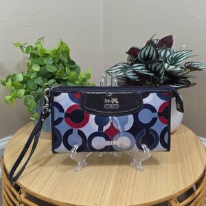 Coach Madison Op Art Blue Red Metallic Accent Wallet Wristlet